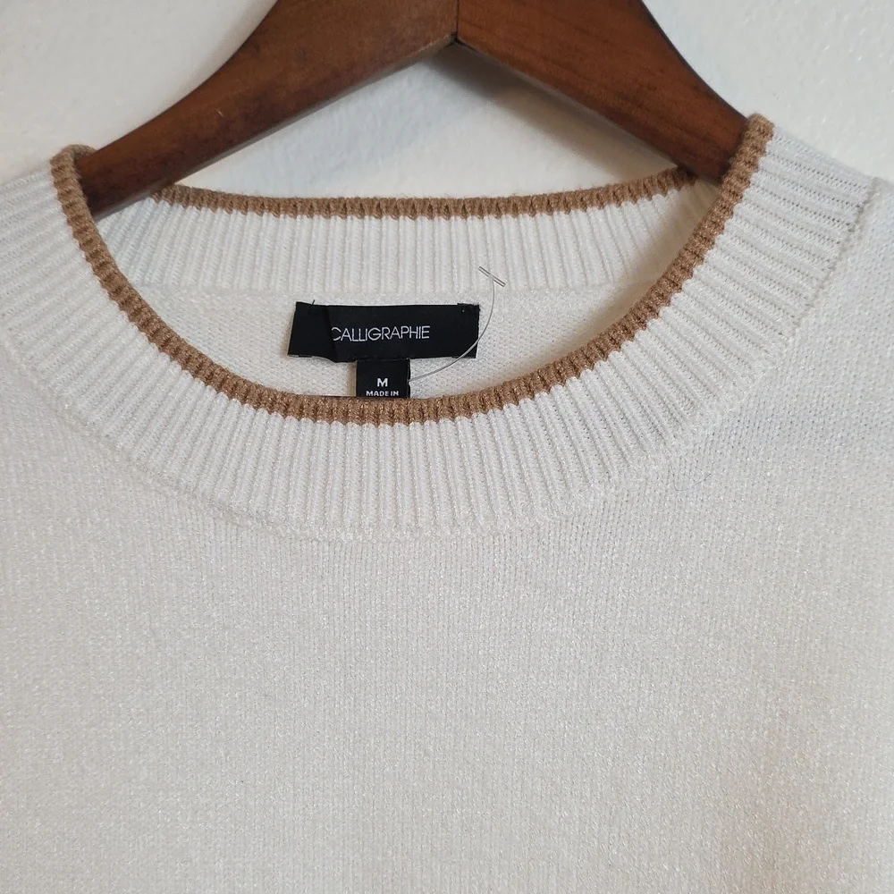 Calligraphie Dachshund Dog Intarsia Knit Crew Neck Sweater Cream Brown Medium - Picture 8 of 17